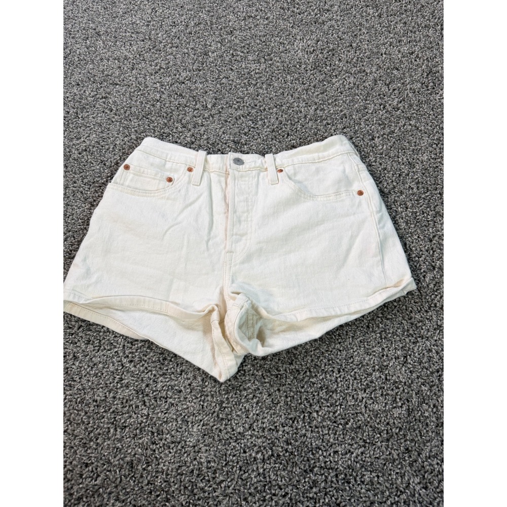 Levis 501 Original Shorts Womens 28 Beige Denim Button Fly